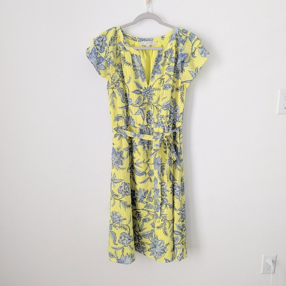 Loft Trellis Garden Ruffle Sleeve Midi Dress